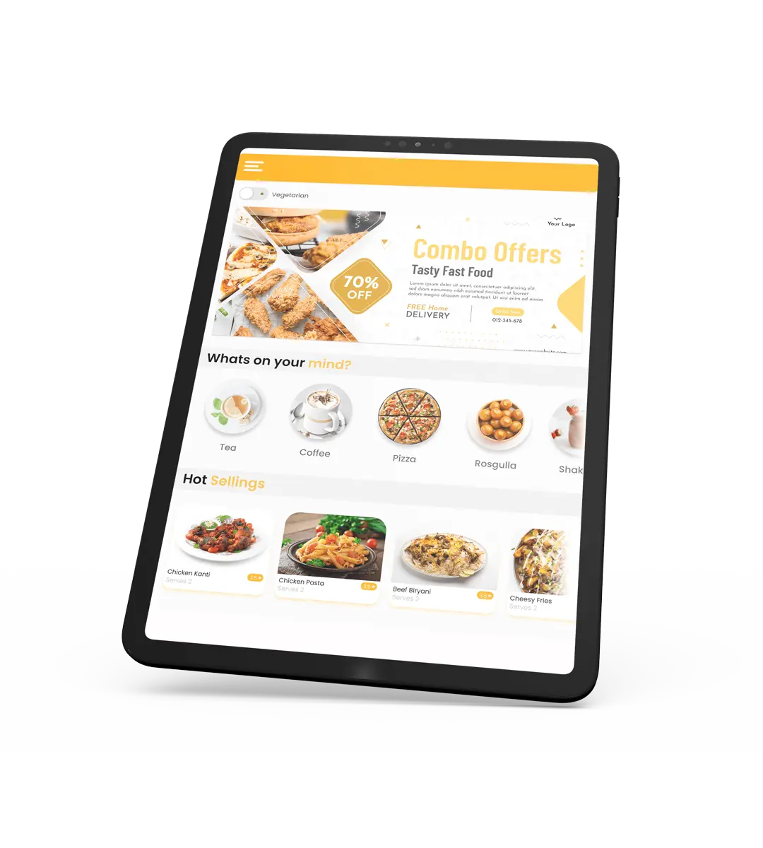tablet displaying a digital menu mockup